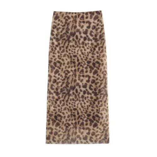 Women Leopard Tulle Midi Skirt 2024 Summer Fahion High Wait