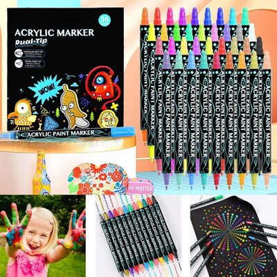 12/24/36 Packs Acrylic Paint Marker Pens Dual Tip Paint Mark