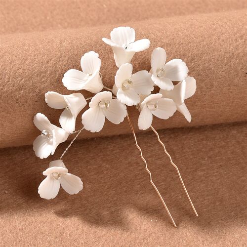 3D White Flower Hairpin U Shaped Hair Pins Clips Cute Floral