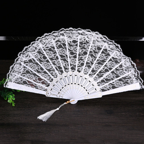 Dance Fan Ornament Ladies Lace Hand Fan Black White Cloth Fo