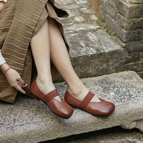 Spring New Square-toe Single-layer Shoes Womens Top Layer C