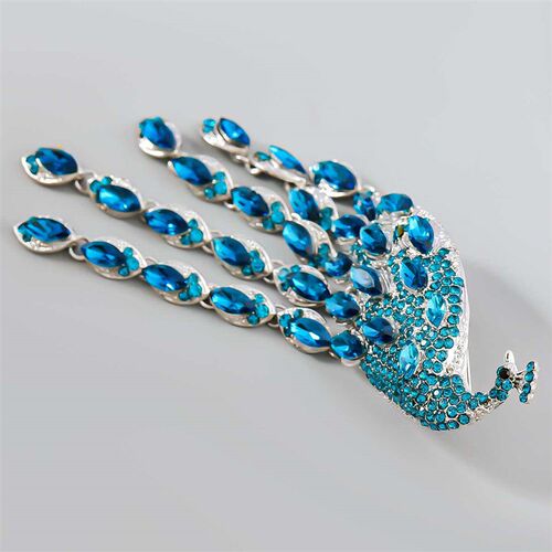Ins Alloy Diamond-encrusted Blue Peacock Brooch Girl Cute Pi