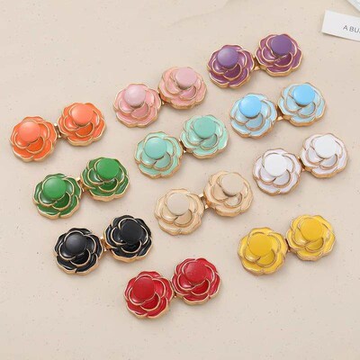 Camellia flower waist cinch button with snap fasteners, deta
