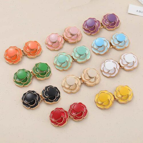 Camellia flower waist cinch button with snap fasteners, deta