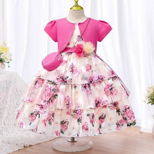 Elegant Jacquard Pattern Tulle Patchwork Dress Kids Girls Pr