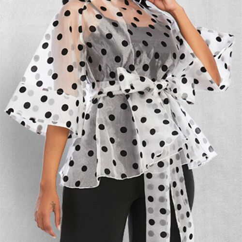White Tops Women Half High Neck Half Sleeve See Through