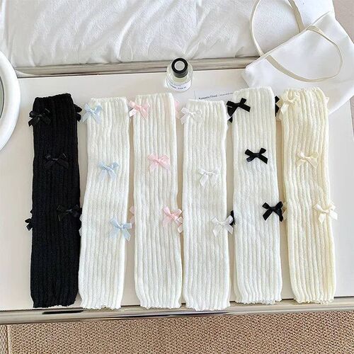 New Japanese Bow JK Knitted Leg Socks Wool Pile Socks Leg Wa