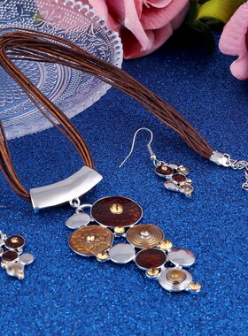 Bohemian Enamel Necklac Sets For Women Silver Plated Geometr
