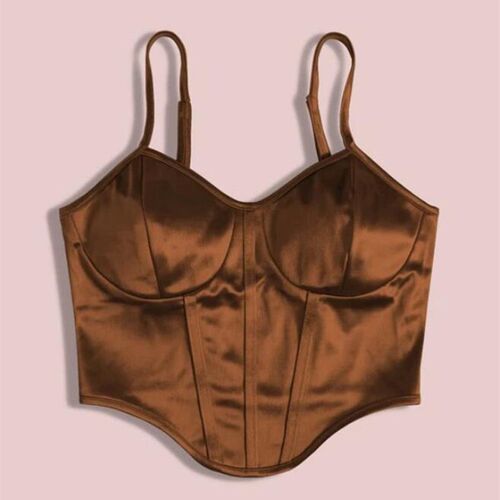 Women Curved Hem Satin Cami Top