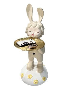 2023兔年落地摆件 客厅软装饰品带托盘玄关沙发旁 乔迁新居礼品