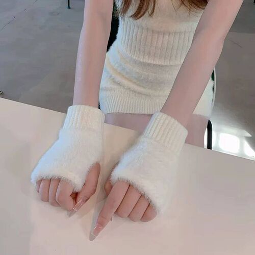 Womens Long Fleece Winter Gloves, Soft Warm Hand Warmer wit