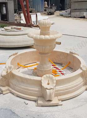 供应小型景观大理石喷泉 工厂定制黄色石材园林石雕流水水钵