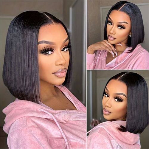 Real Person Hair Bob Head ver 4*4 Natural Color Straight Hum