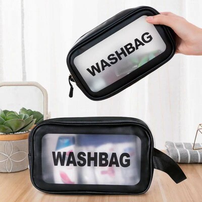 1pc Black Tranparent Portable Women Travel Wah Bag Waterproo
