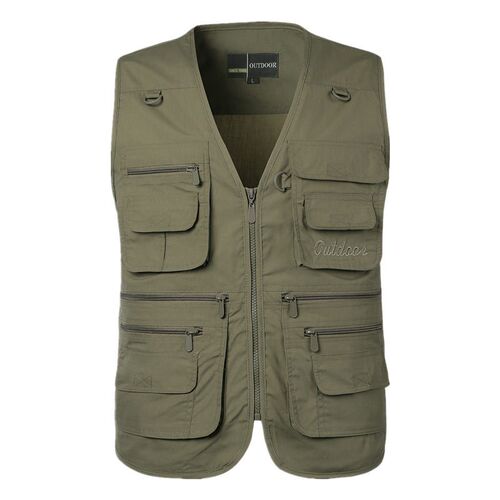 4 Wear Middle-aged Mens Multi-pocket Thin Waistcoat Leisure
