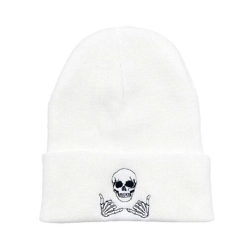 Autumn Winter Embroidery Skull Gestures 66 Acrylic Knit Bean