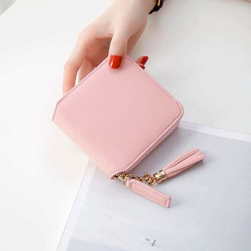 Short Wallet Womens New Square Zipper Tassel Small Wallet S