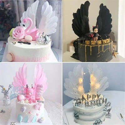 1pc Cute Angel Wing Feather Cake Topper For Baby Shower