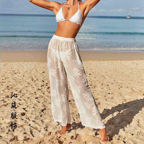 Jacquard Sun Protection Beach Pants Chiffon High Waist Wide