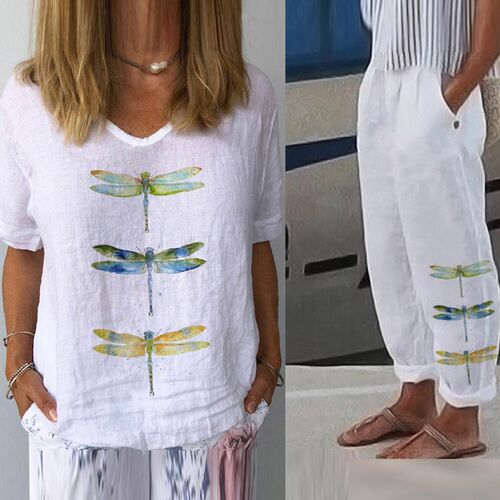 Summer Outfits for Women Cotton Linen Suit 2023 Casual Print