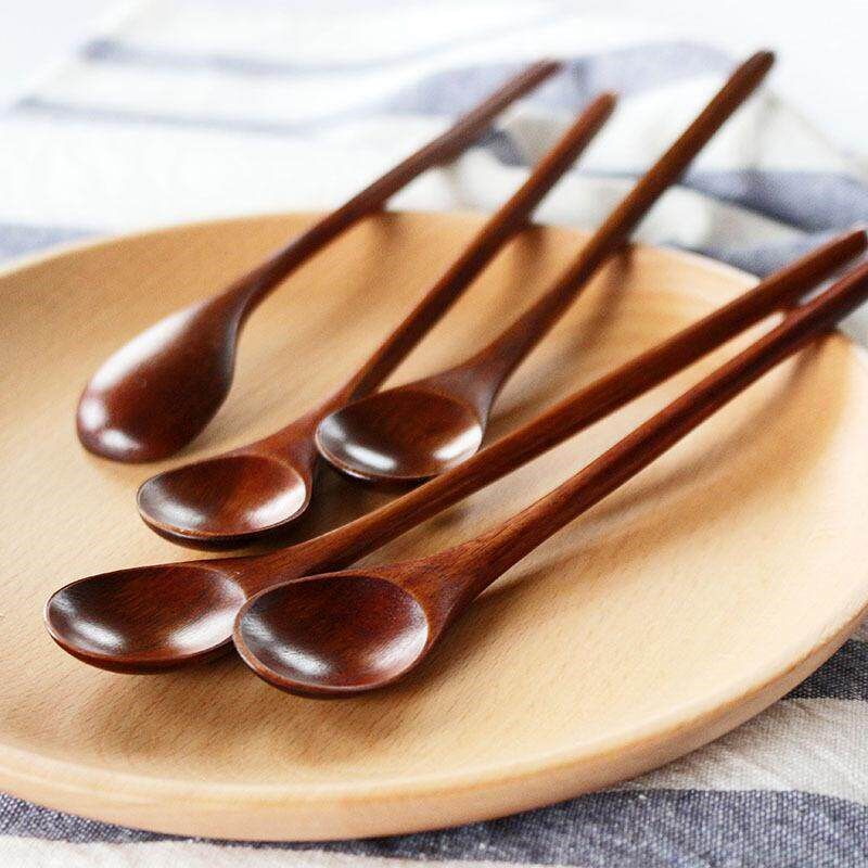 Wooden Stirring Spoon 20x3cm Round Mouth Round Handle Spoon - 实物图
