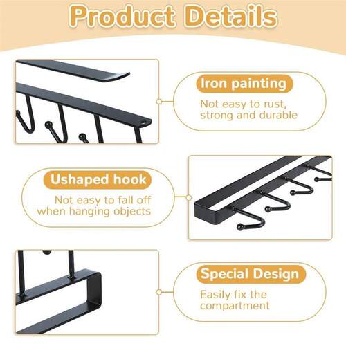 6 Hooks Storage Shelf Wardrobe Kitchen Bathroom Organizer Ir