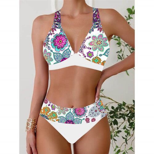 Large print split high waist bikini for women, sub