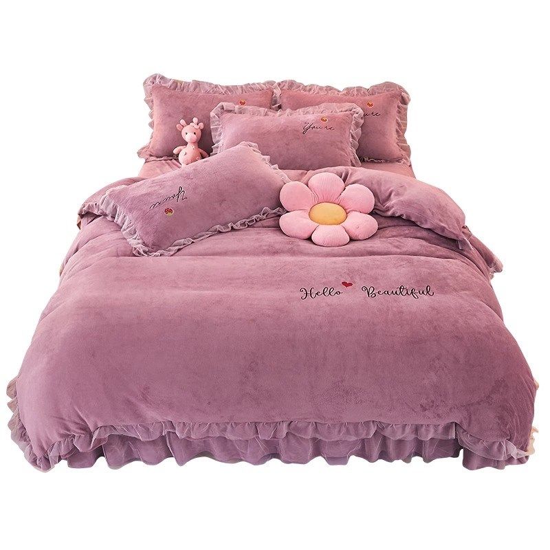 冬季床裙牛款奶绒四件冬款珊瑚绒加厚面绒公主风保暖蕾丝被,床上用品,学生床品套件,淘宝优惠券,粉丝福利购,淘宝优惠卷