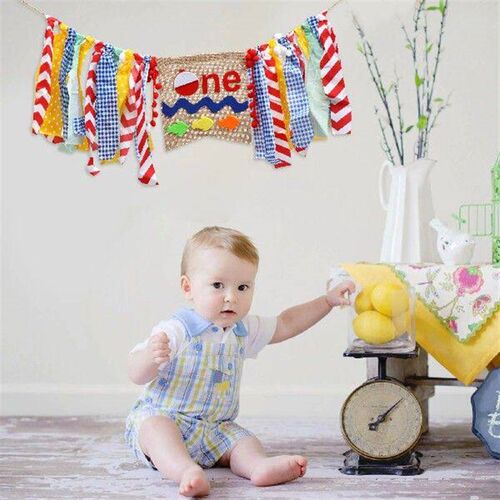 Fishing Themed Latte First Birthday Flag Banner Baby ONE