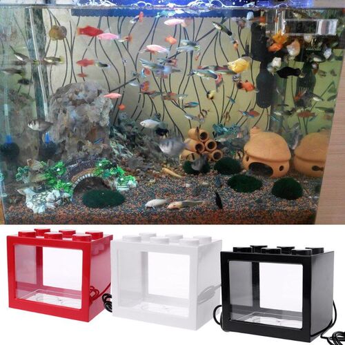 USB Mini Aquarium Fish Tank With LED Lamp Light Betta Fish F