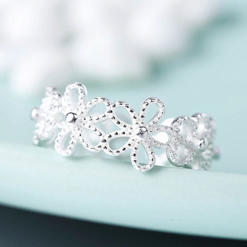 Silver Plated Flower Petals Rings For Women Girl Sweet Simpl