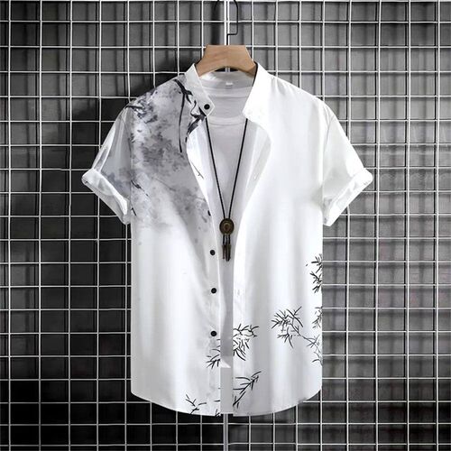 Simple MenS Shirt 3d Printed Retro Fashion Top Loose Oversi