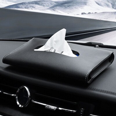 PU Leather Car Sun Visor Hanging Tissue Box Holder 23*13*2.5