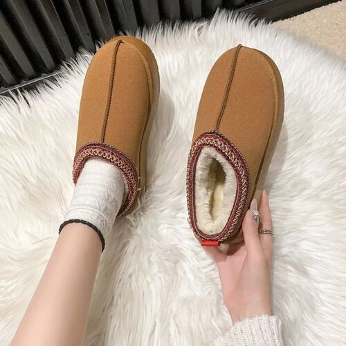 Women 2023 New Fur Short Plush Flip Flops Platform Slippers