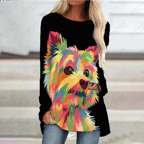 Spring and Summer Womens Plus Size D Printed Long Sleeve