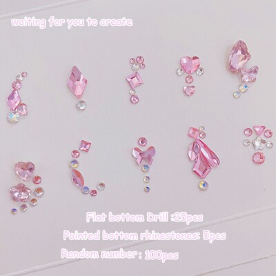 Pink Nail Bulk Rhinestone Style With Flat And Pointed Bottom