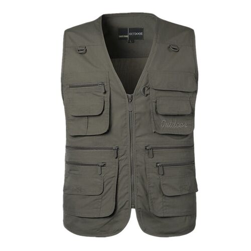 4 Wear Middle-aged Mens Multi-pocket Thin Waistcoat Leisure