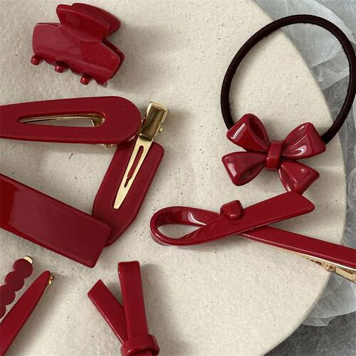 Red French Style Retro Elegant Hair Clip Womens Autumn and