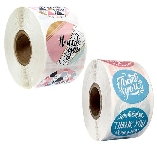 1 Roll(500Pcs) Flowers Thank You Sticker Paper Labels Round