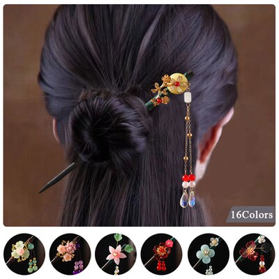 Handmade Luxury Flower Hairpins Hair s Vintage Wood Chinese