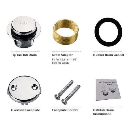 Chrome Tip Toe Bathtub Tub Drain Conversion Kit Assembly,