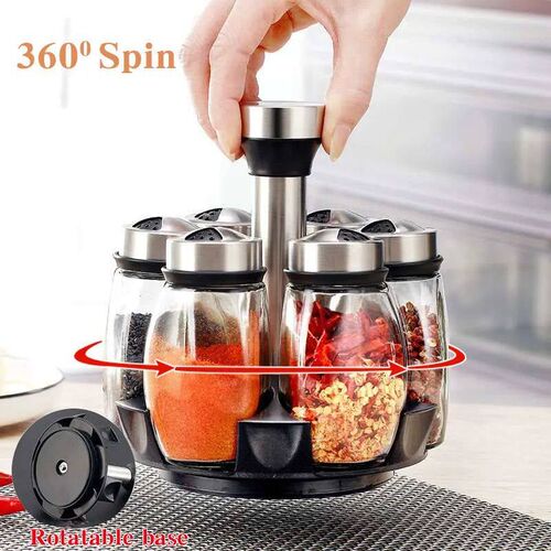 1/7pcs Spice Jar Set Rack Glass Organizer Rotating Glass Sea