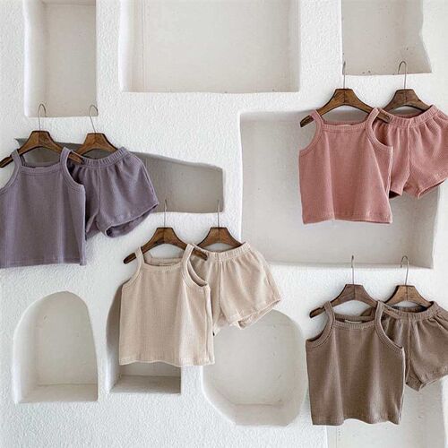 Summer Waffle Baby Suit Knitted Sling Baby Suit Vest Baby To