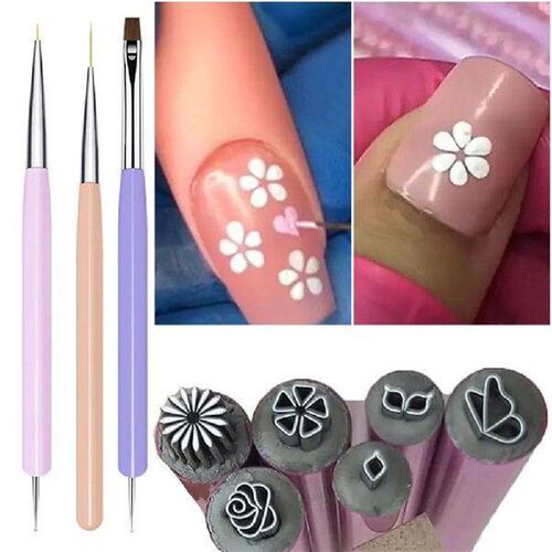 6/10/15PCS Nail Art Stamp Pen Set with 3 Nail Art Brushes