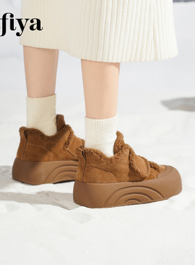 索菲娅棉鞋女冬外穿新款大头面包鞋松糕厚底增高魔术贴加绒毛毛鞋