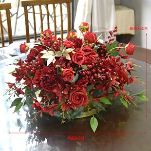 酒店圆桌桌花仿真花艺餐厅宴会桌面转盘中间装饰假花客厅餐桌摆花