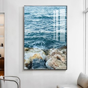 背景风景挂画装饰画浪花大海沙滩书房客蓝玄关办公室酒店餐厅卧室