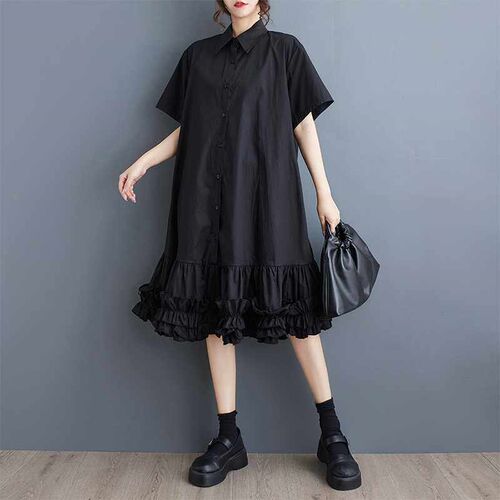 2025 Plus Size Loose Artistic Design Feeling Hem Fold Stitch