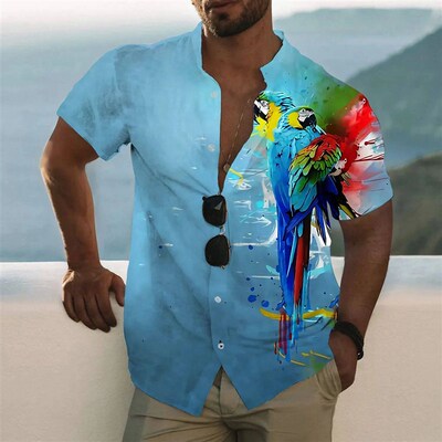 3D Parrot Print Mens Social Shirt Hawaiian Beach Holiday Sh