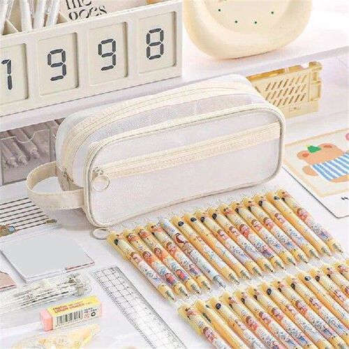 Fashion Minimalist Large Capacity Transparent Mesh Pen Bag